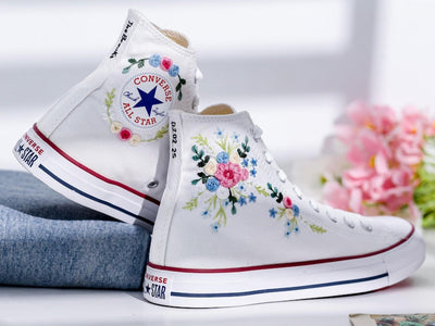 Wedding Flowers Embroidered Converse Shoes