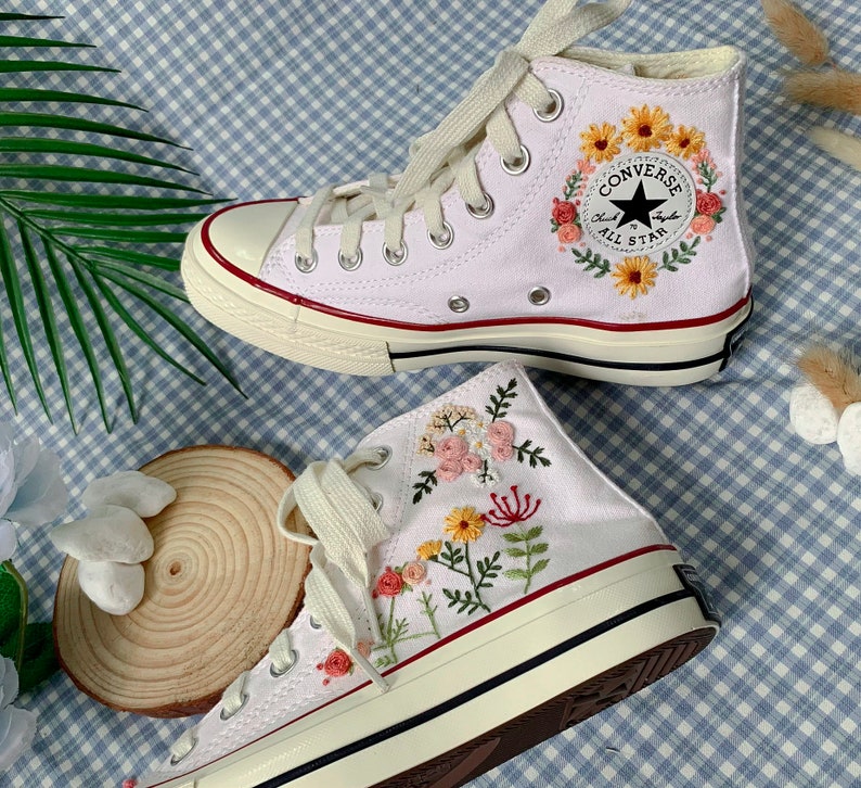 Pink & Yellow Floral Garden Converse Embroidery