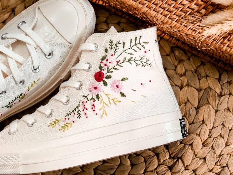 Rose Wreath Wedding Converse Embroidery