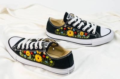 Yellow Daisy Field Converse Embroidery