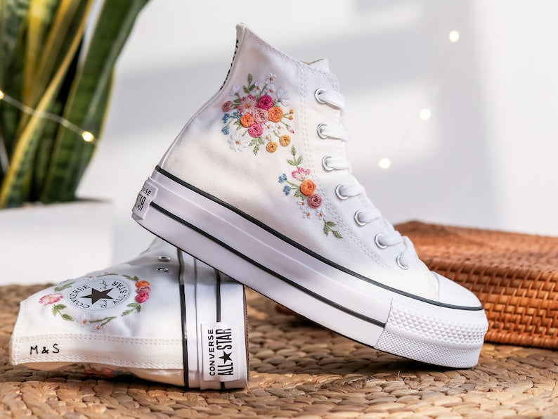 Pastel Rose Bouquet Converse Embroidery