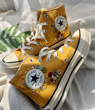 Mushroom and Wildflower Converse Embroidery