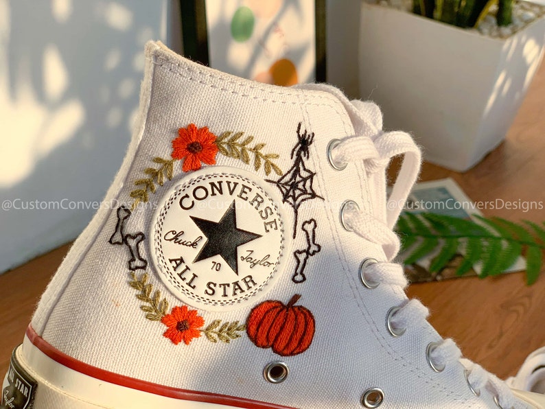 Embroidered Sneakers Basket Of Pumpkins And Sunflowers