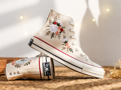 Pastel Rose and Daisy Converse Embroidery