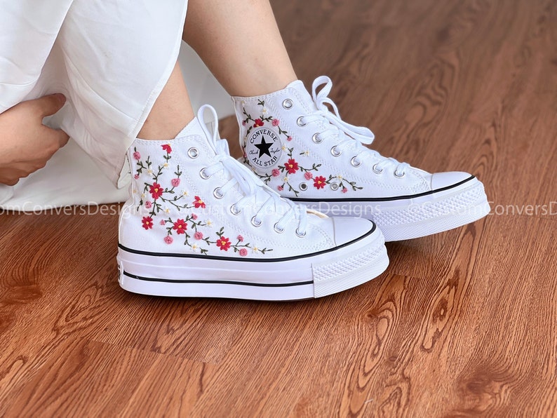 Custom Converse Red Flower Truss Embroidery