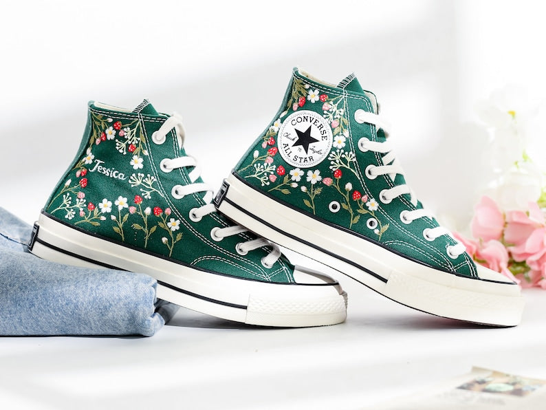 Strawberry Embroidered Converse Shoes