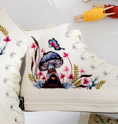 Butterfly and Mushrooms Embroidered Converse Shoes