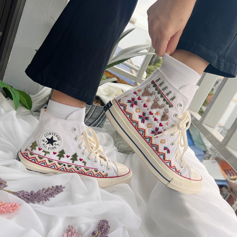 Nordic Reindeer Christmas Converse Embroidery