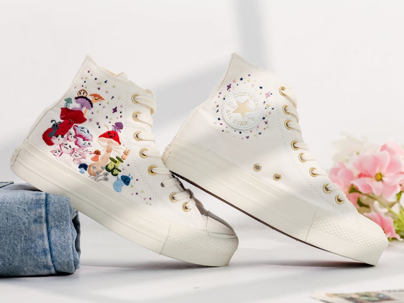 Colorful Mushroom Embroidered Converse Shoes