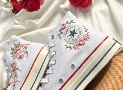 Pink Rose Garland Converse Embroidery