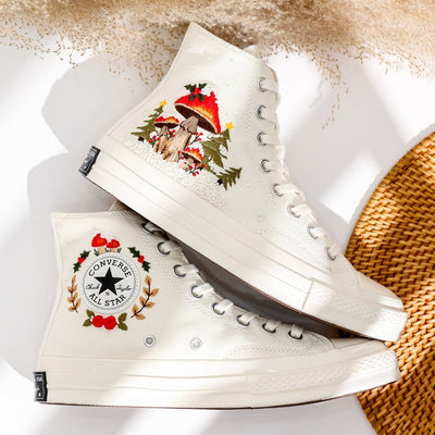 Christmas Tree and Mushroom Embroidered Converse High Top