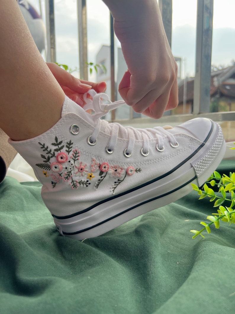 Pastel Pink Roses Converse Embroidery