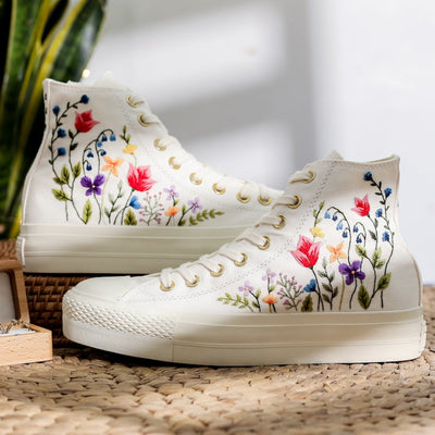 Vibrant Wildflower Wedding Converse Embroidery