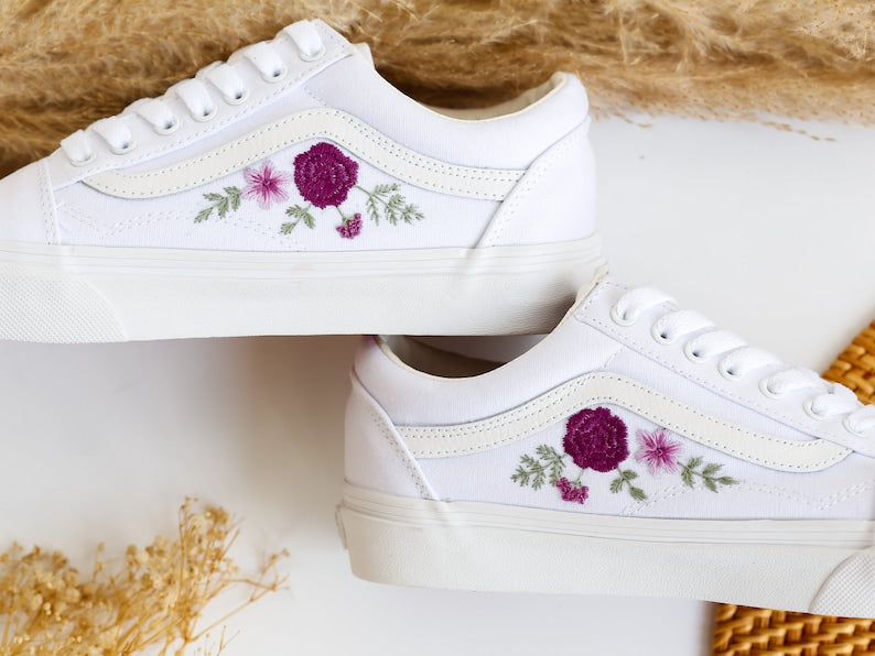 Purple Flower Embroidered Vans