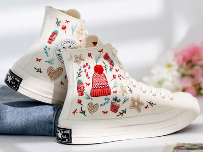 Christmas Sweaters Embroidered Converse Shoes