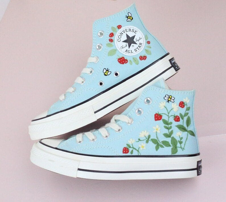Strawberry Daisy Converse Embroidery