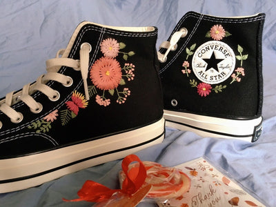 Pink and Yellow Flowers Converse Embroidery