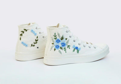 Blue Floral Bouquet Converse Embroidery