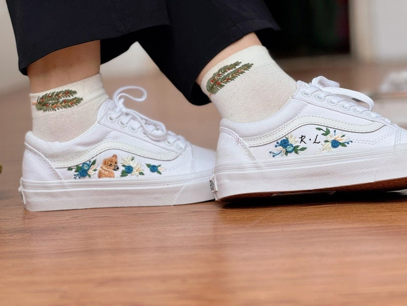 Blue Rose Dog Converse Embroidery