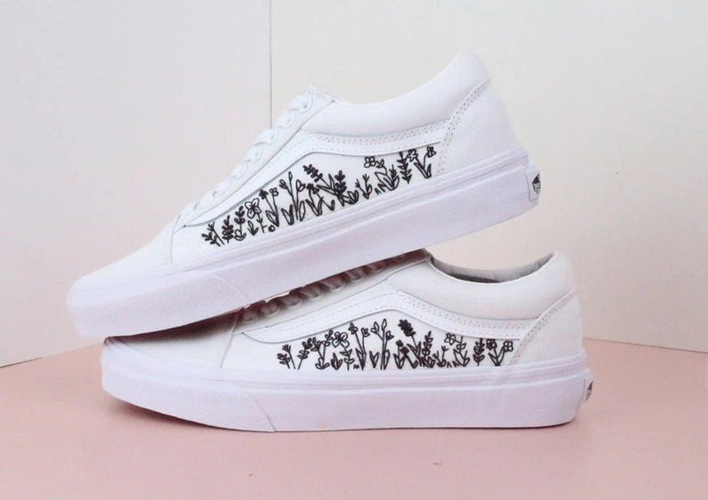Wildflower Line Art Converse Embroidery
