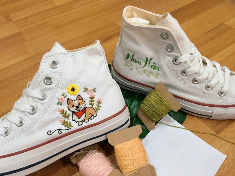 Corgi and Flower Converse Embroidery