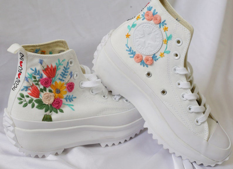 Rose Sunflower Bouquet Converse Embroidery