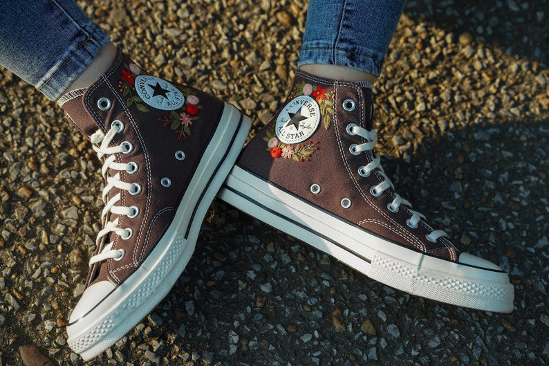 Daisy Poppy Meadow Converse Embroidery