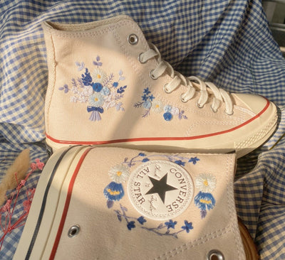 Blue Floral Wreath Converse Embroidery