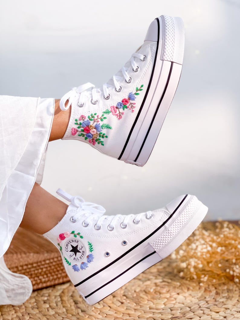 Pastel Roses Wedding Converse Embroidery
