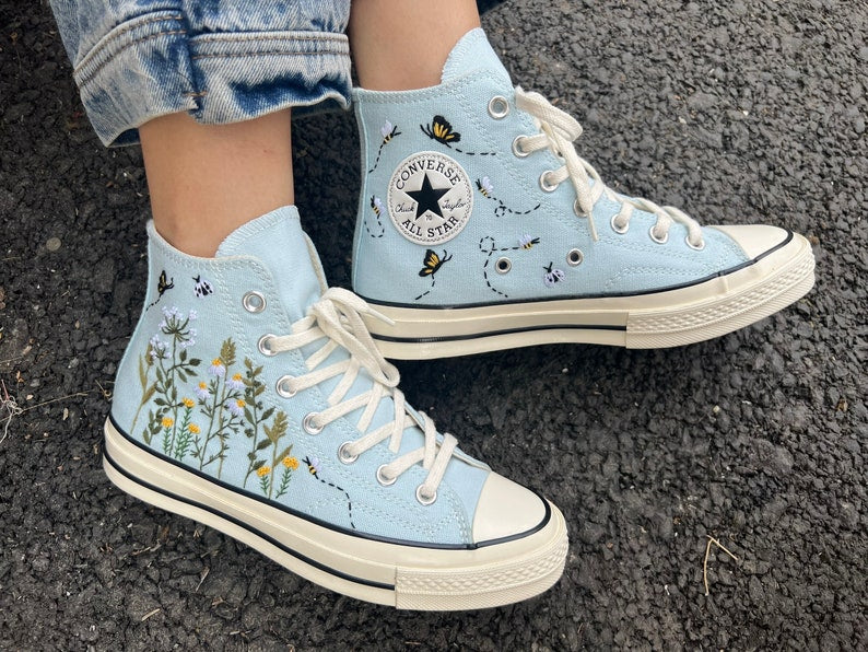 Wildflower, Bee, and Ladybug Converse Embroidery