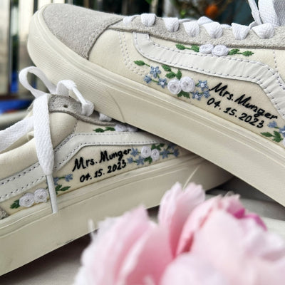 White Roses Wedding Converse Embroidery