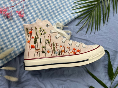Orange Wildflowers Converse Embroidery