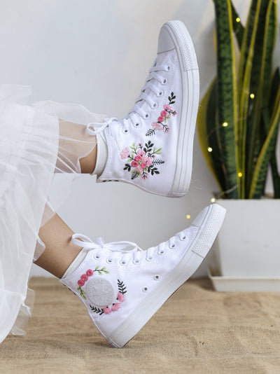 Pink Rose Bouquet Converse Embroidery