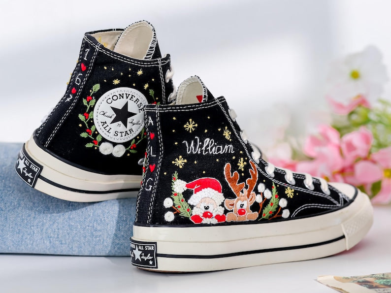 Reindeer Santa Embroidered Converse Shoes