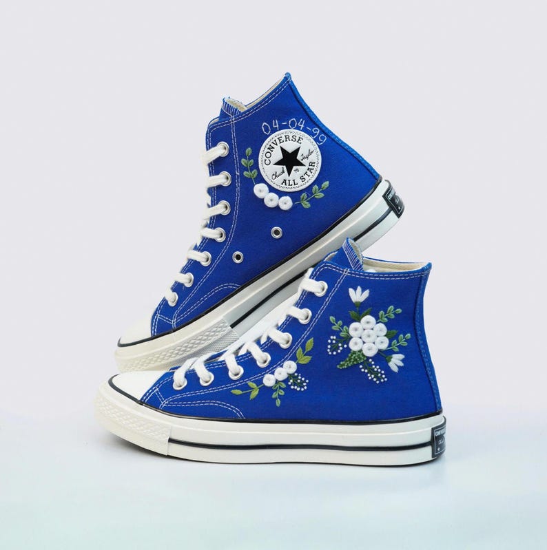 Custom Wedding Converse Embroidered Flower