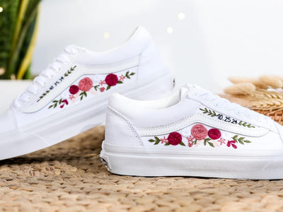 Pink Rose Wedding Converse Embroidery