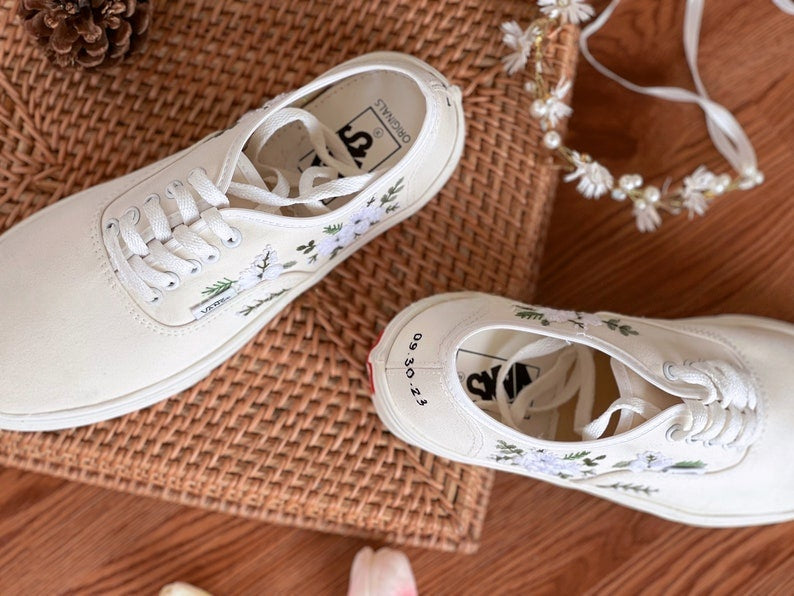 White Rose Vine Converse Embroidery