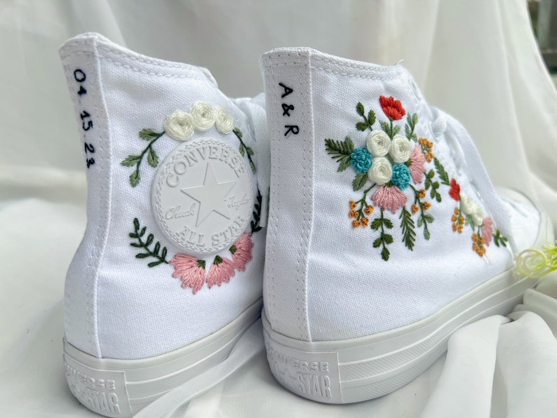 White Rose Fern Bouquet Converse Embroidery