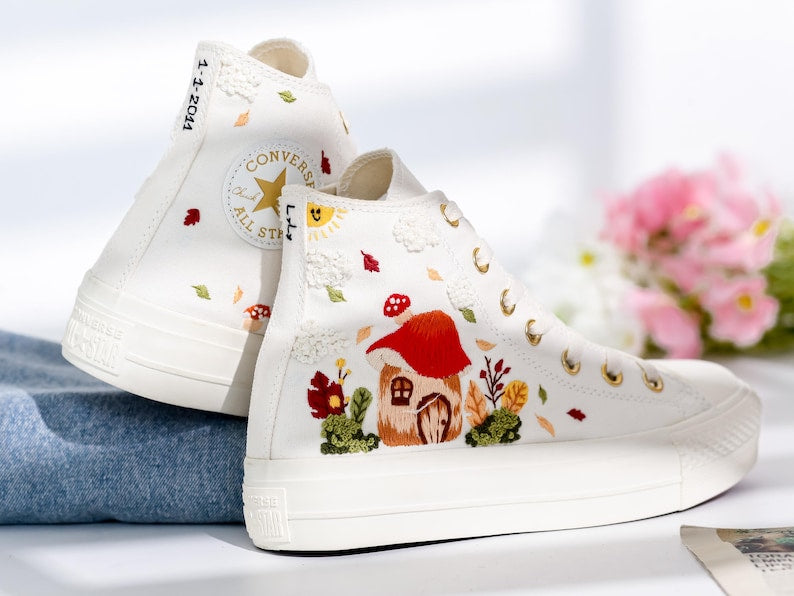 Mushroom House Embroidered Converse Shoes