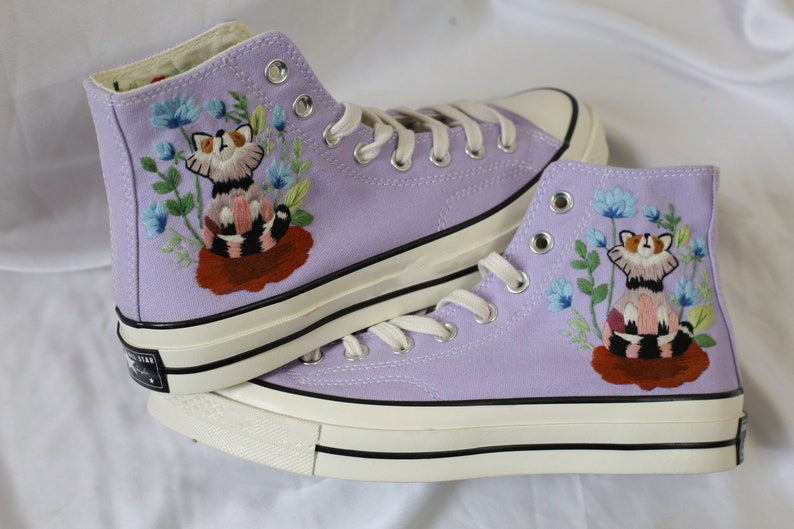 Cat Wildflower Converse Embroidery