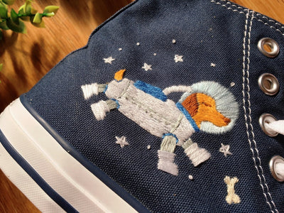 Astronaut Dog and Planet Converse Embroidery