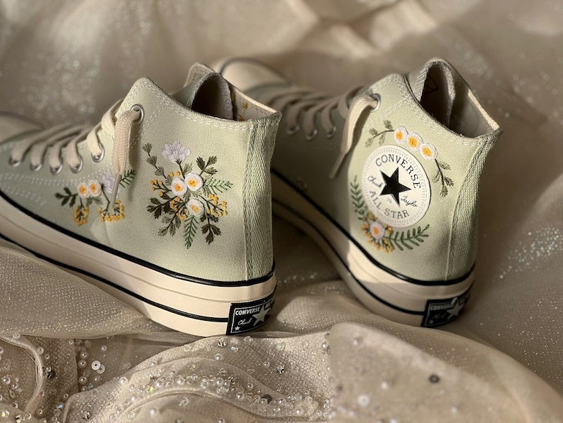 White Roses Wreath Converse Embroidery