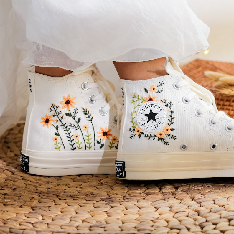 Orange Daisy Garden Converse Embroidery