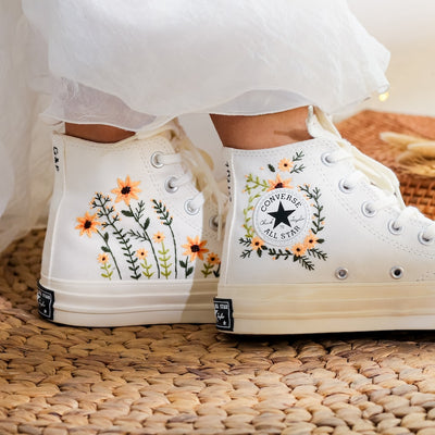 Orange Daisy Garden Converse Embroidery