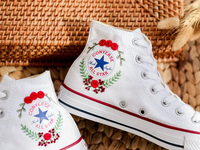 Red Rose Berry Converse Embroidery