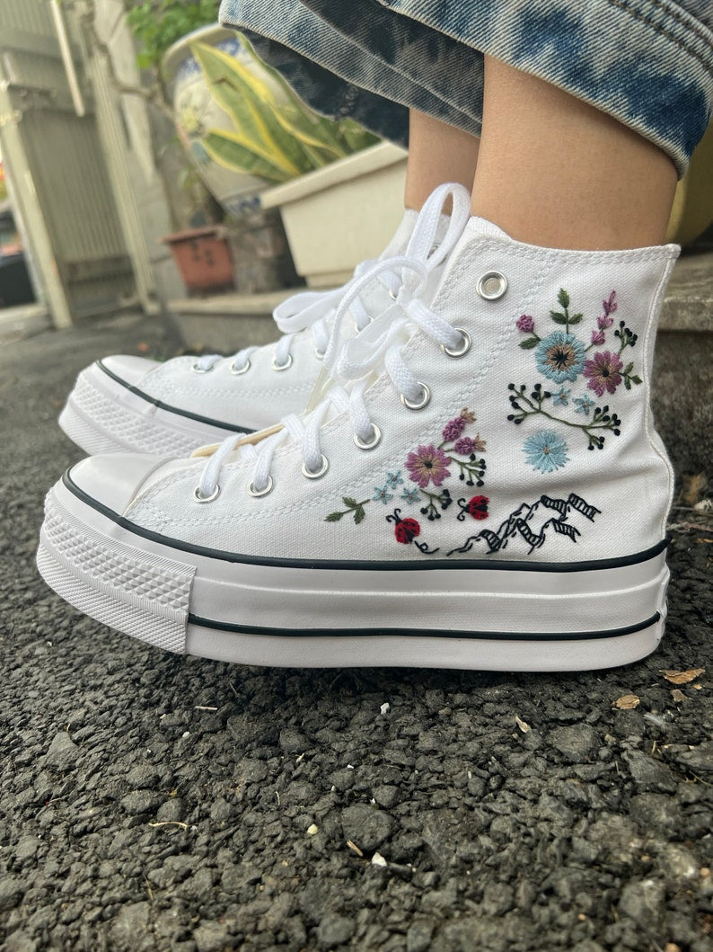 Ladybugs and Flowers Converse Embroidery