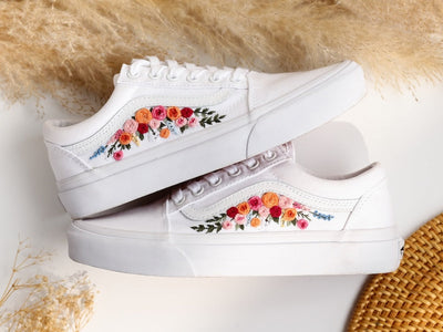 Color Flowers Embroidered Vans