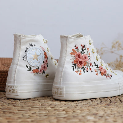 Peach Rose Wreath Converse Embroidery
