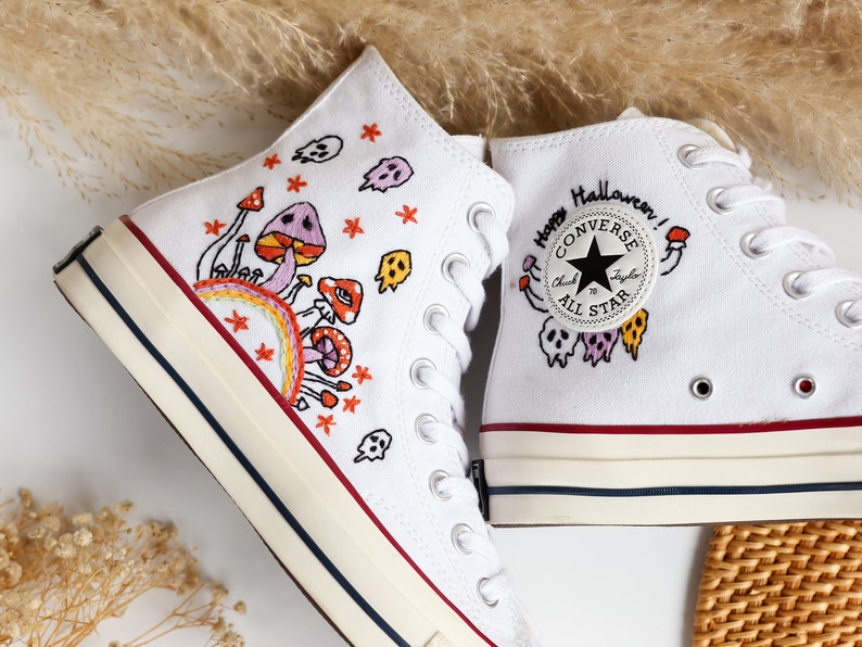 Mushrooms and Ghost Embroidered Shoes Custom High Tops