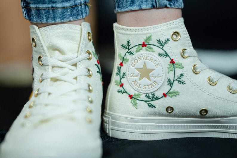 Reindeer Wreath Converse Embroidery